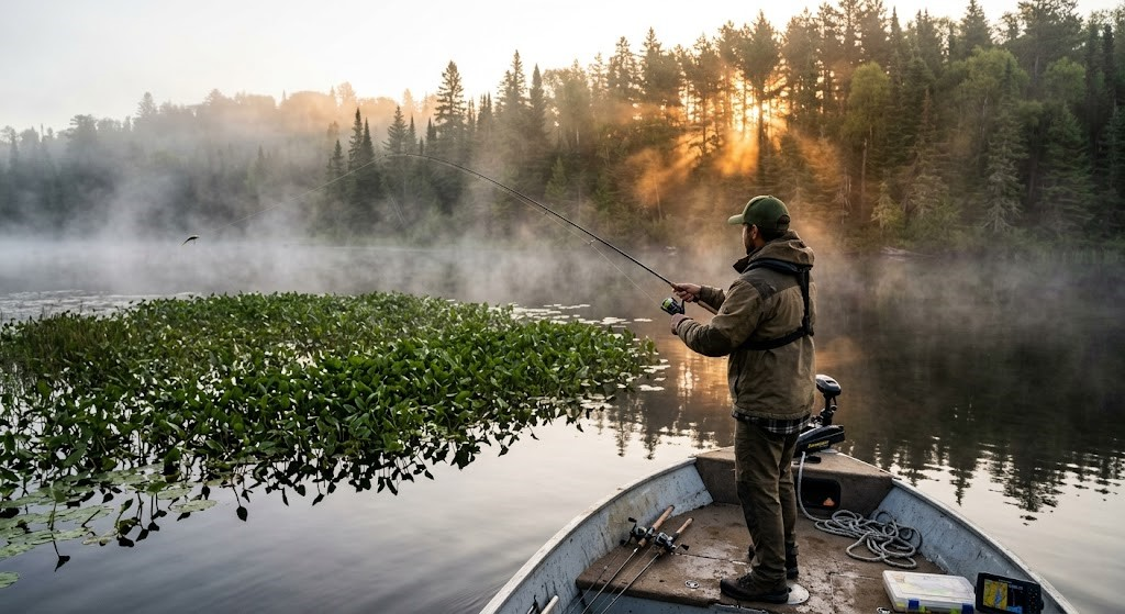 angler-casting-lure-near-heavy-weedbeds-pike-habitat